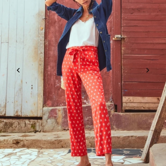 Sezane Eddy Red Ecru Trouser Pants - Picture 2 of 5